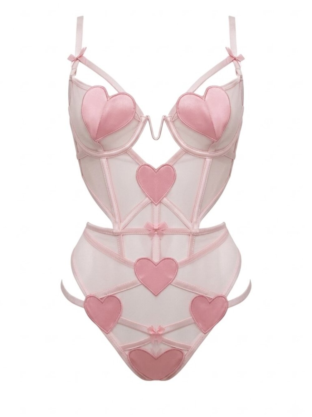 New! For Love & Lemons Heart Teddy Pink One Piece Bodysuit Size SDD 39297